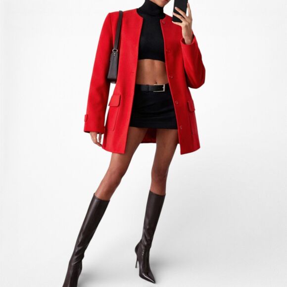 Vintage Y2K Orange Red Padded Shoulder Oversized Long Blazer Jacket Size S/M - Picture 2 of 6